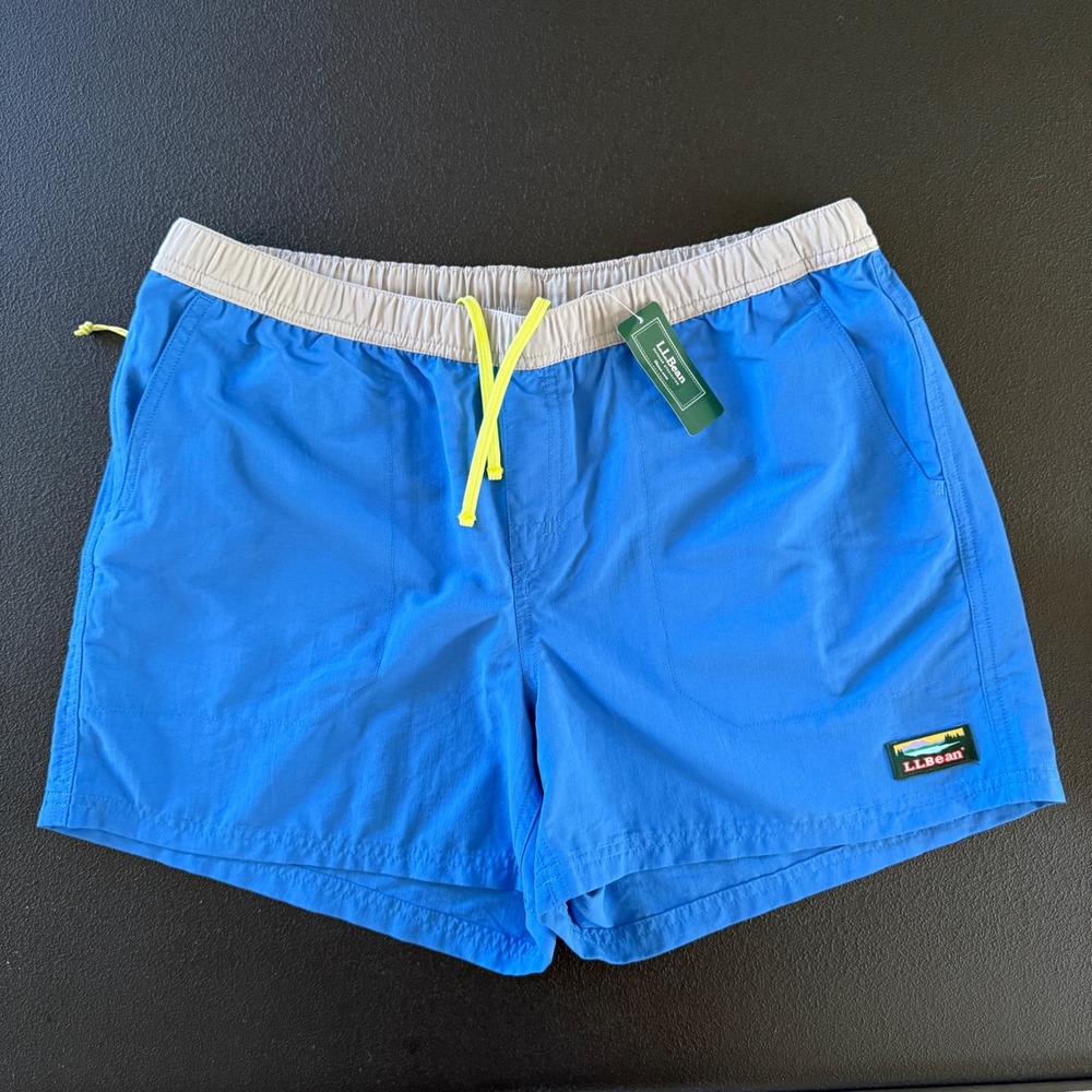 L.L.Bean Packable Stowaway Shorts Men M Blue Colorblock Nylon Hiking Swim 504877
